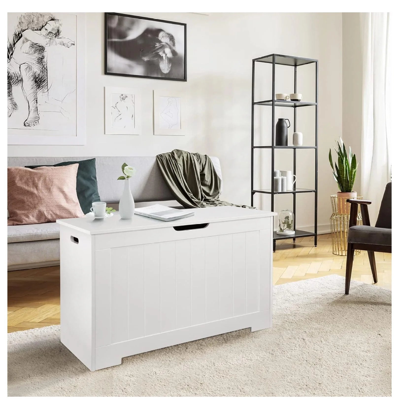 30'' Toy Box Storage Chest with Safety Hinges White k7