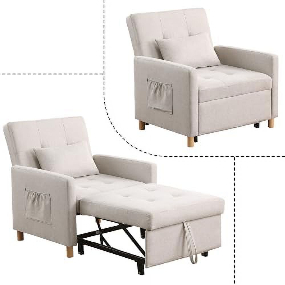 Sleeper Sofa Chair Bed 3-in-1 Convertible Single with Soft Fabric Grey k7