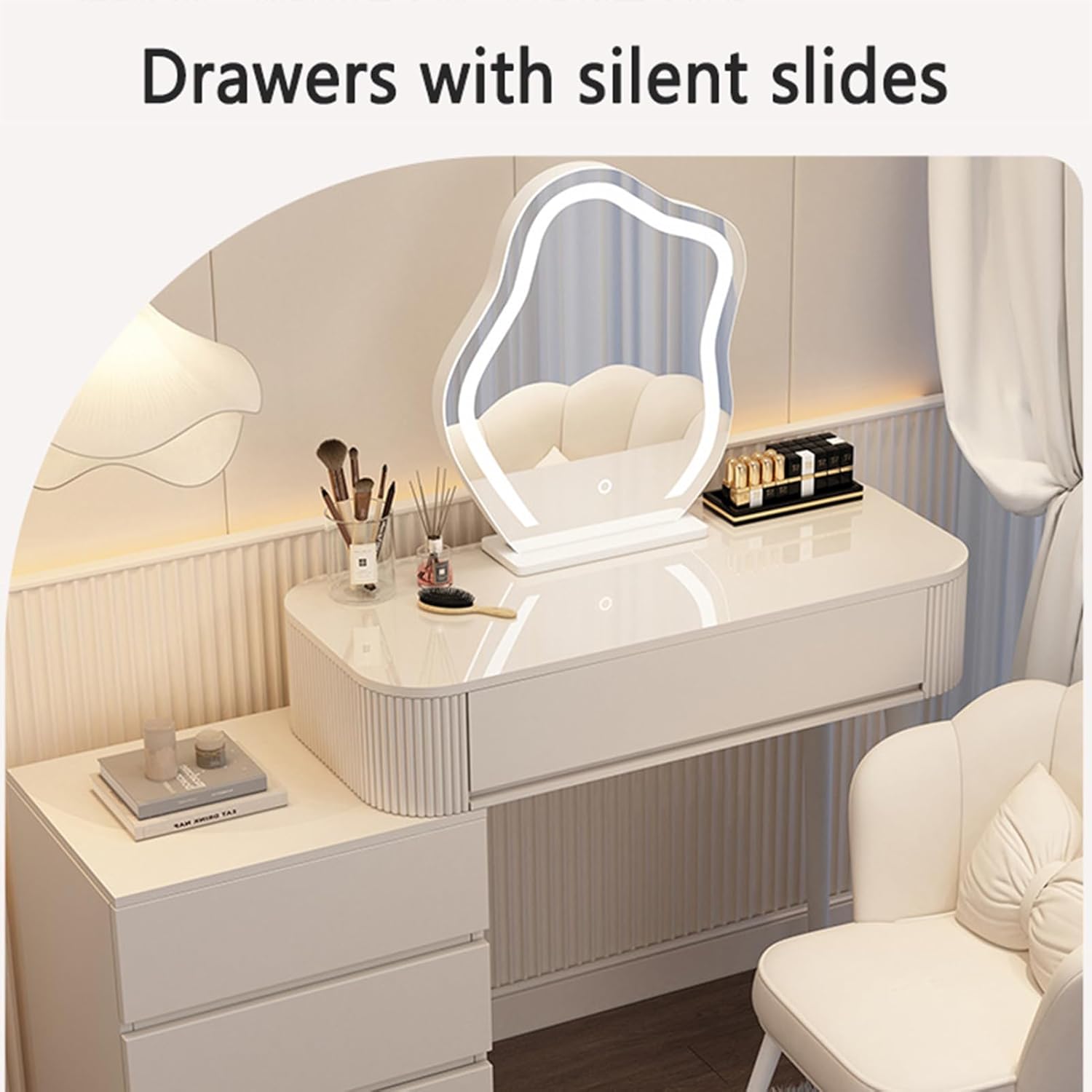 Makeup Vanity Table with Lighted Mirror, 3 Lighting Modes A7