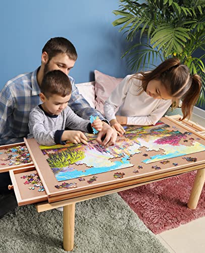 Wooden Jigsaw Puzzle Table with Drawers & Cover Mat 7k