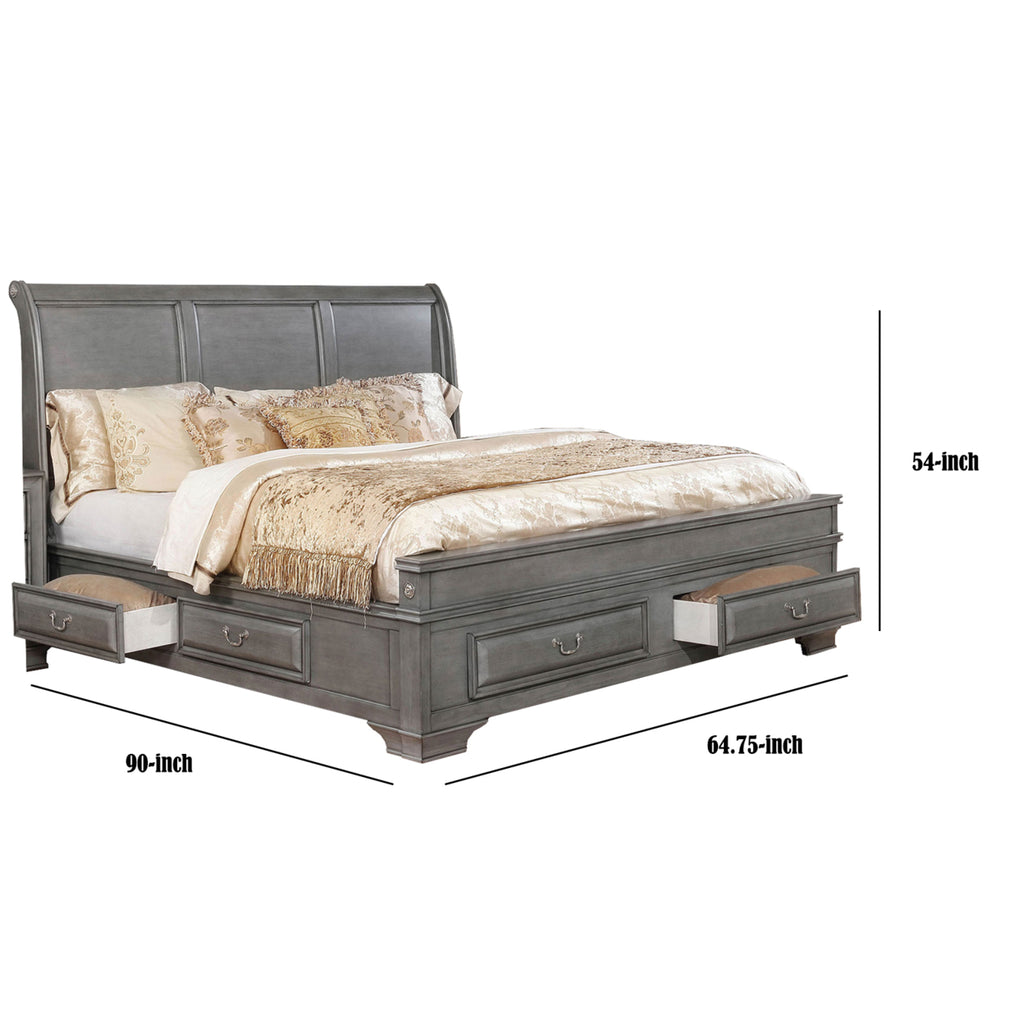 Queen Size Wooden Bed with Storage Drawers Gray k7