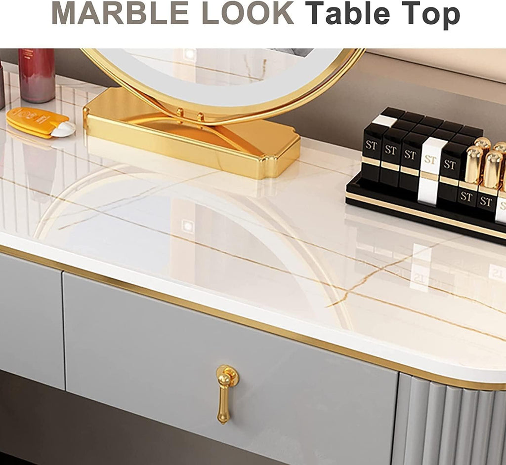 Vanity Desk with Mirror and 5 Drawers a7