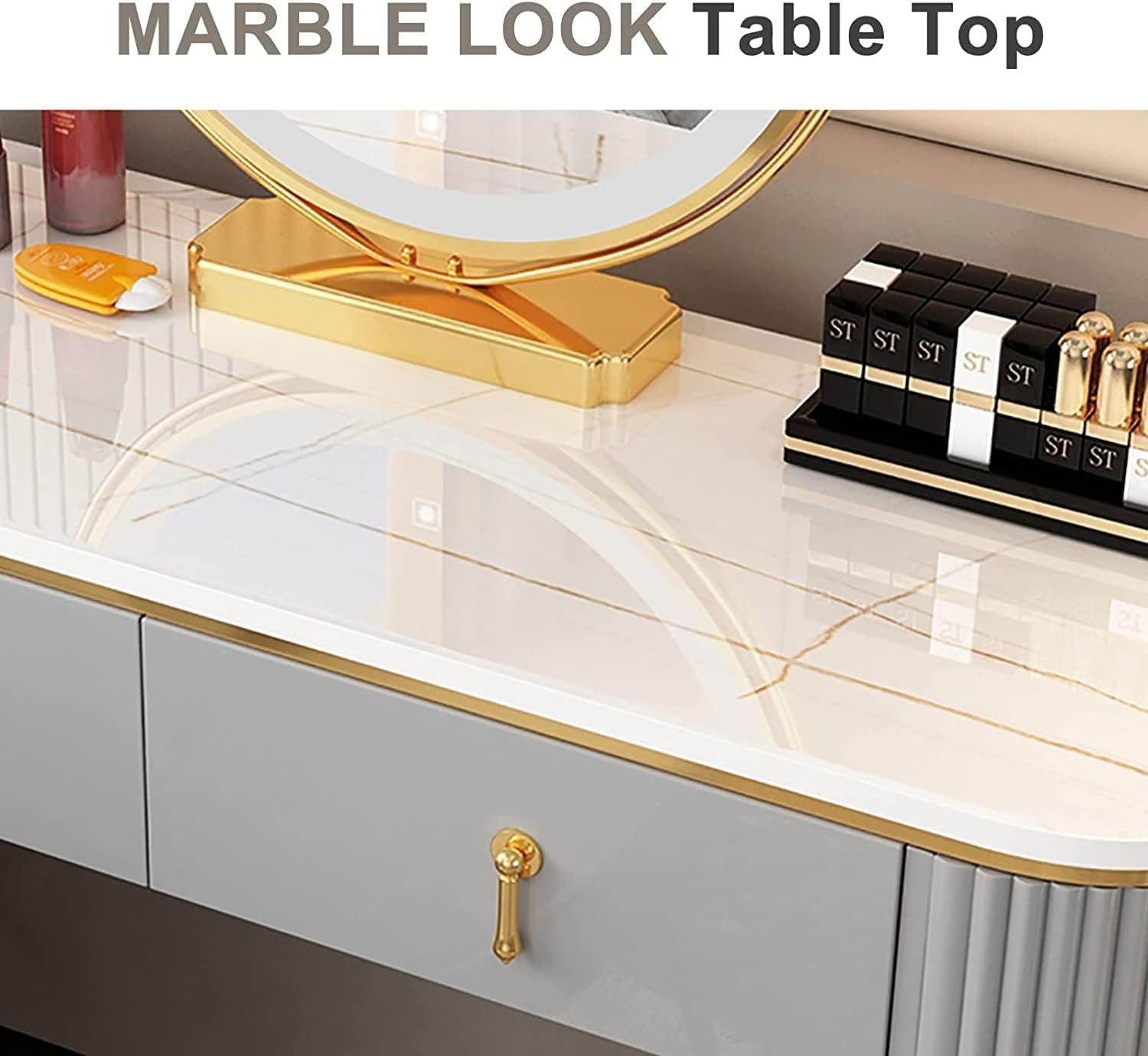 Vanity Desk with Mirror and 5 Drawers a7