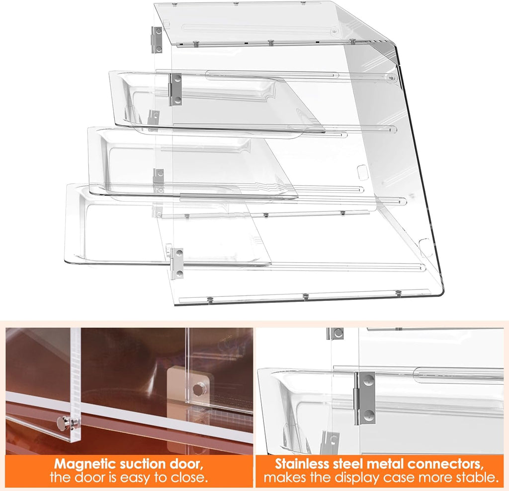 Acrylic Pastry Display Case, 3 Tray Countertop, Rear Door Access 7k