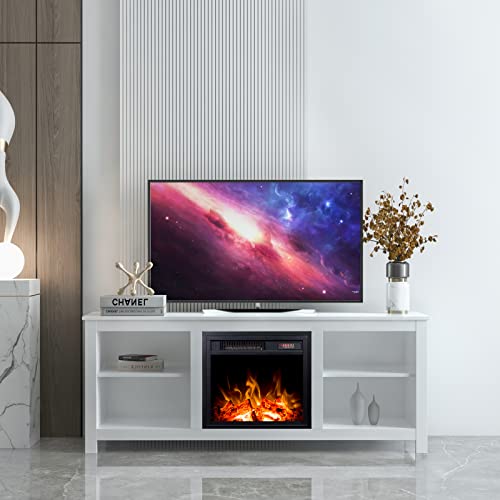 Electric Fireplace TV Stand for 65 Inch TV with 4 Shelves White k7