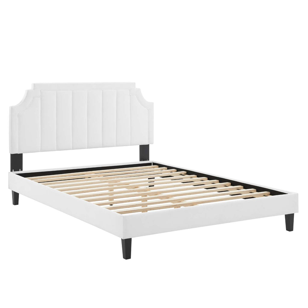 King Platform Bed White Velvet A7