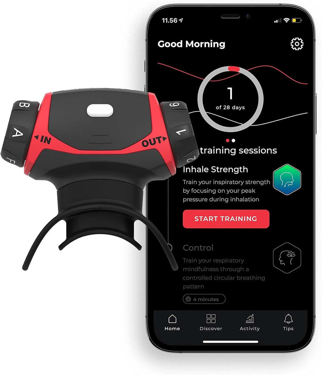 Airofit Pro Breathing Exercise Device + Guided Smart Breathing Trainer | Muscle Trainer for Enhanced Lung Capacity, Physical Performance & General Well-Being | Excellent for Athletes & Everyday People