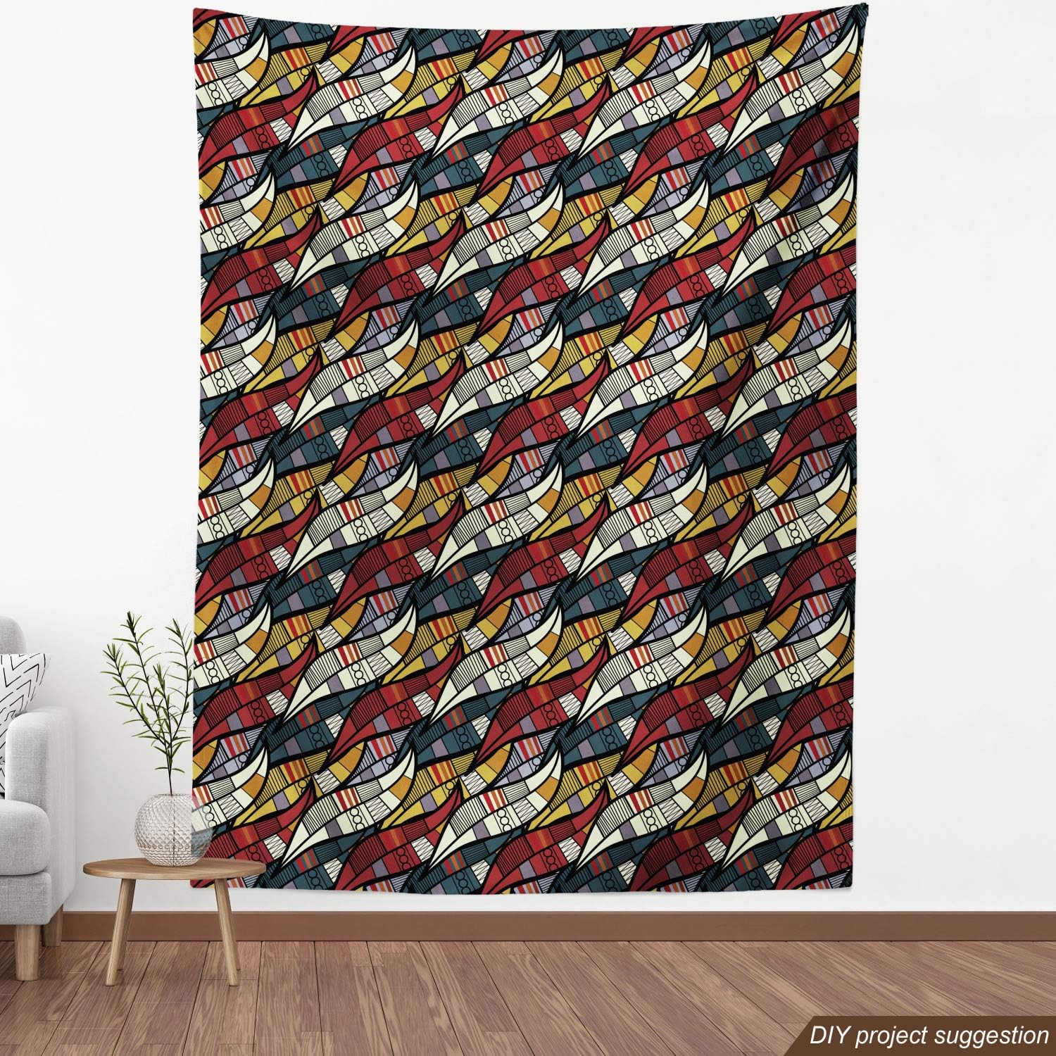 African Fabric by The Yard, Diagonal Abstract Leaves, Ruby Grey a7