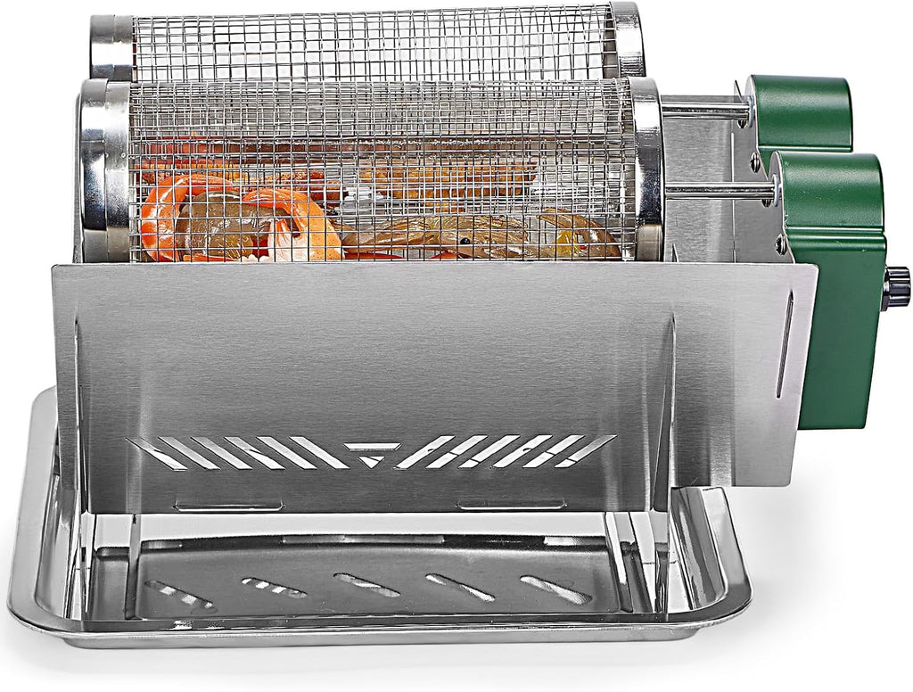Charcoal Grill Rotisserie Kit, Electric BBQ with 3 Rotating Baskets A7k