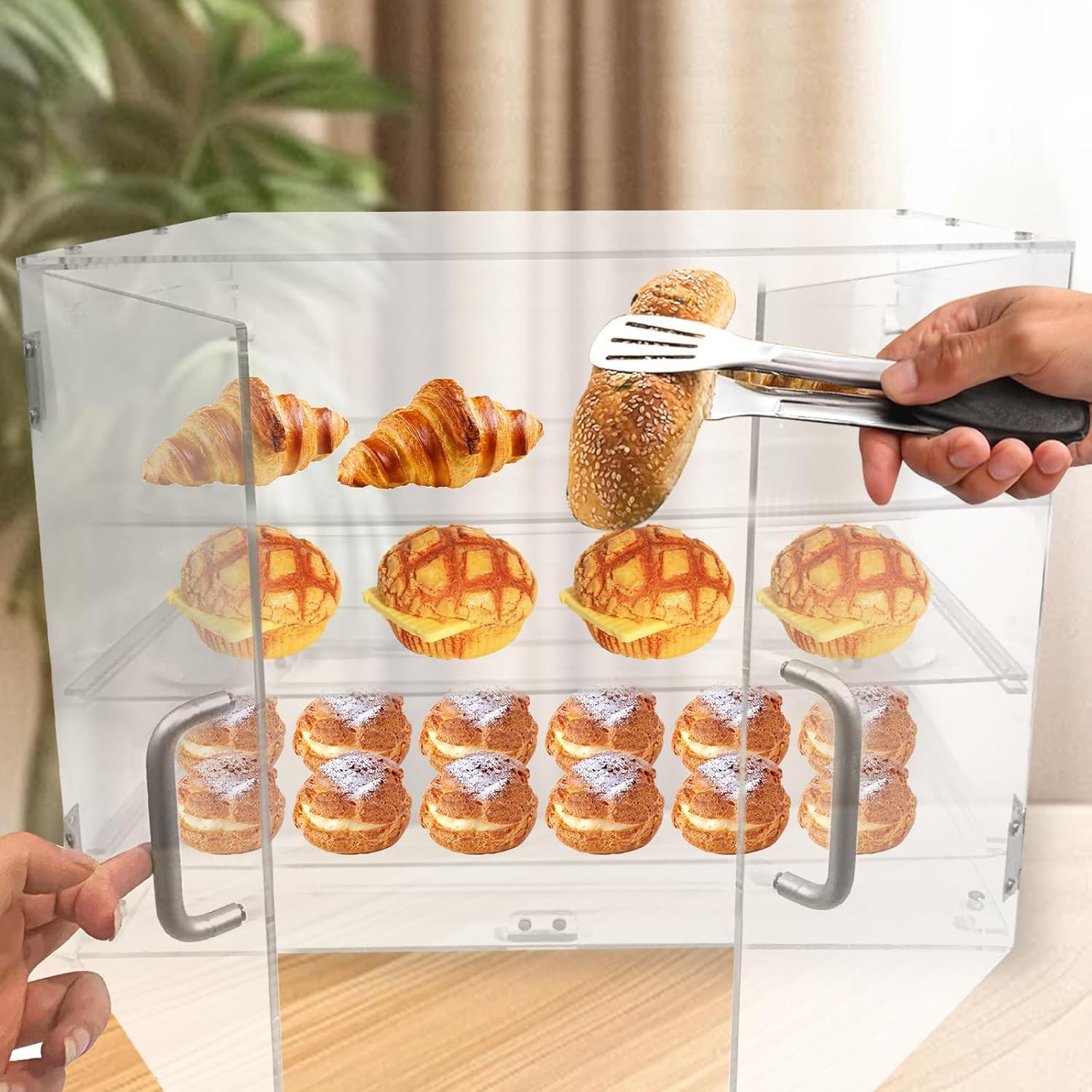 Acrylic Pastry Display Case, 3 Tray Countertop, Rear Door Access 7k