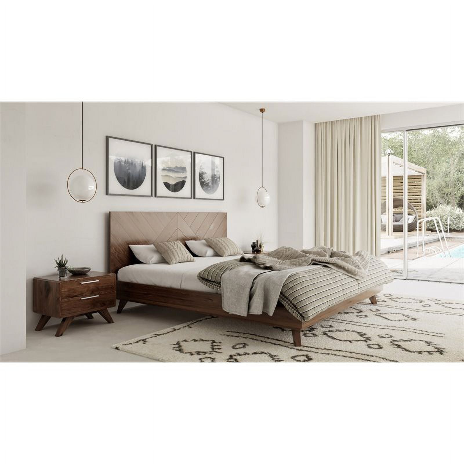 Queen Bed Walnut Chevron Wood A7