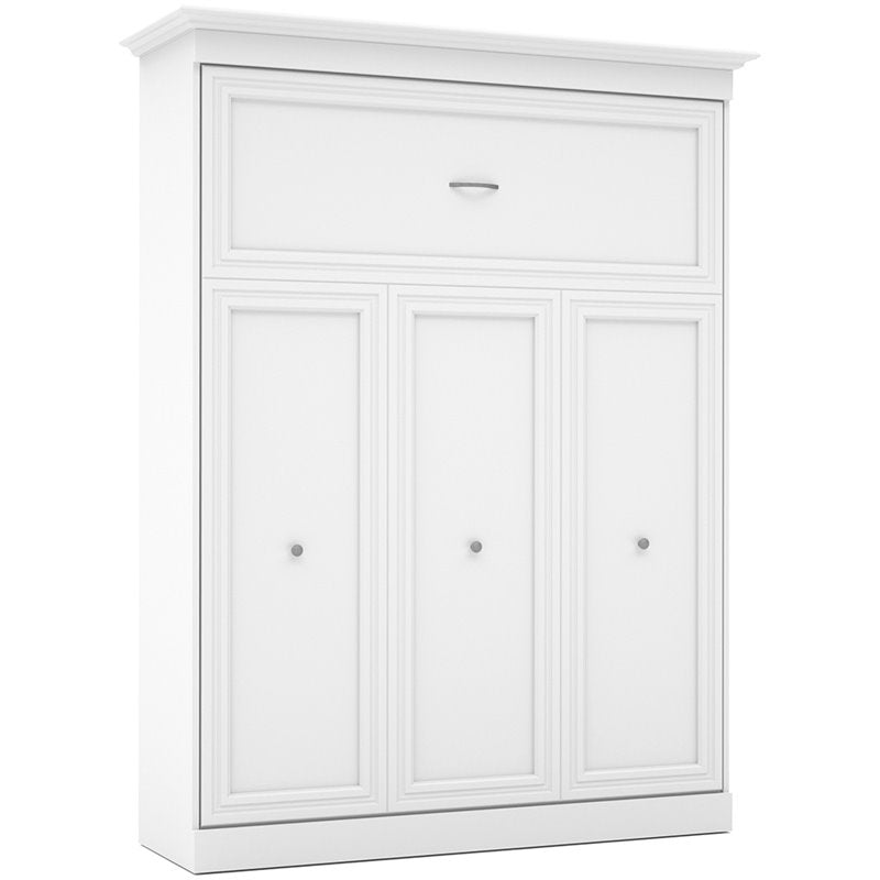 Wood Queen Murphy Bed with Sofa Organizer White Gray a7