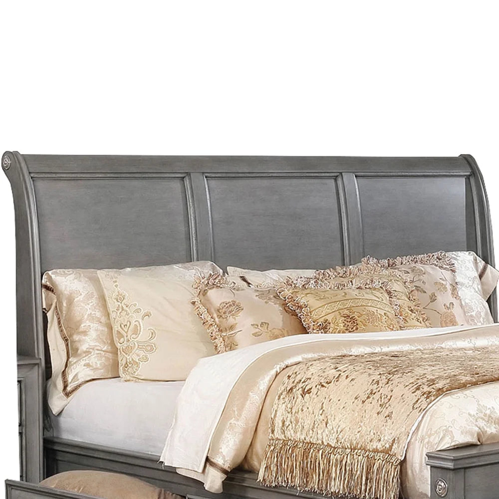 Queen Size Wooden Bed with Storage Drawers Gray k7