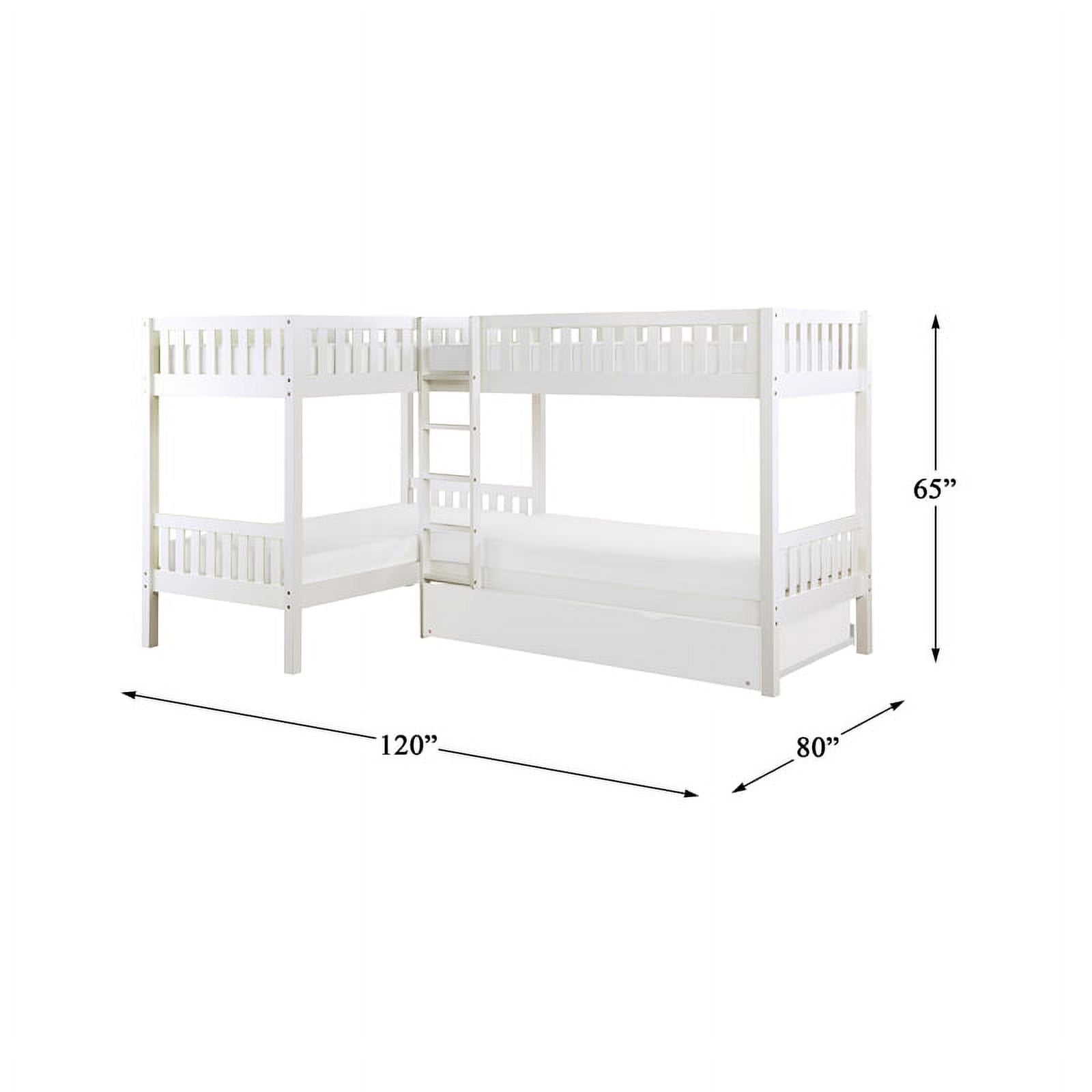 Wood Corner Bunk Bed with Twin Trundle White k7