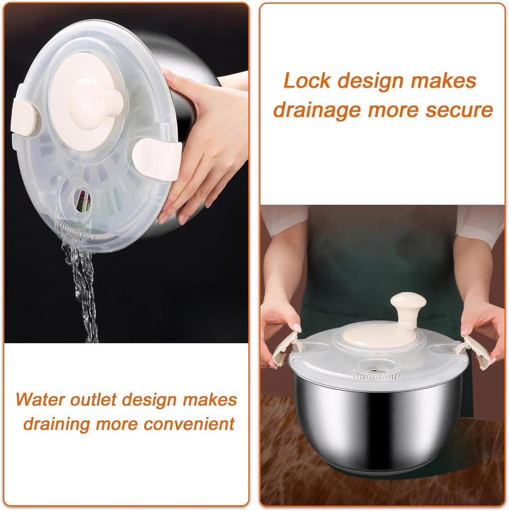 Large Salad Spinner 6L Stainless Steel with Washing Basket a7