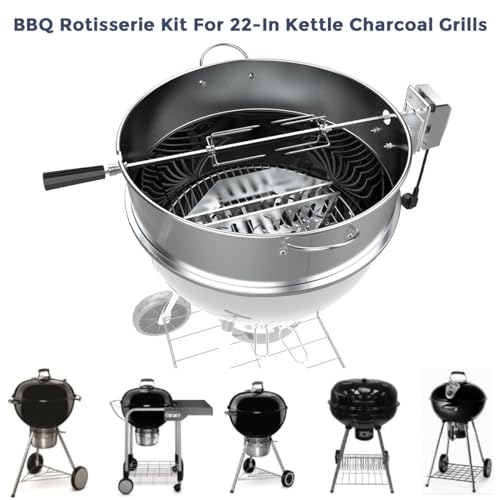 BBQ Rotisserie Ring Kit 22.5-Inch Stainless Steel for Charcoal Grills with Motor A7
