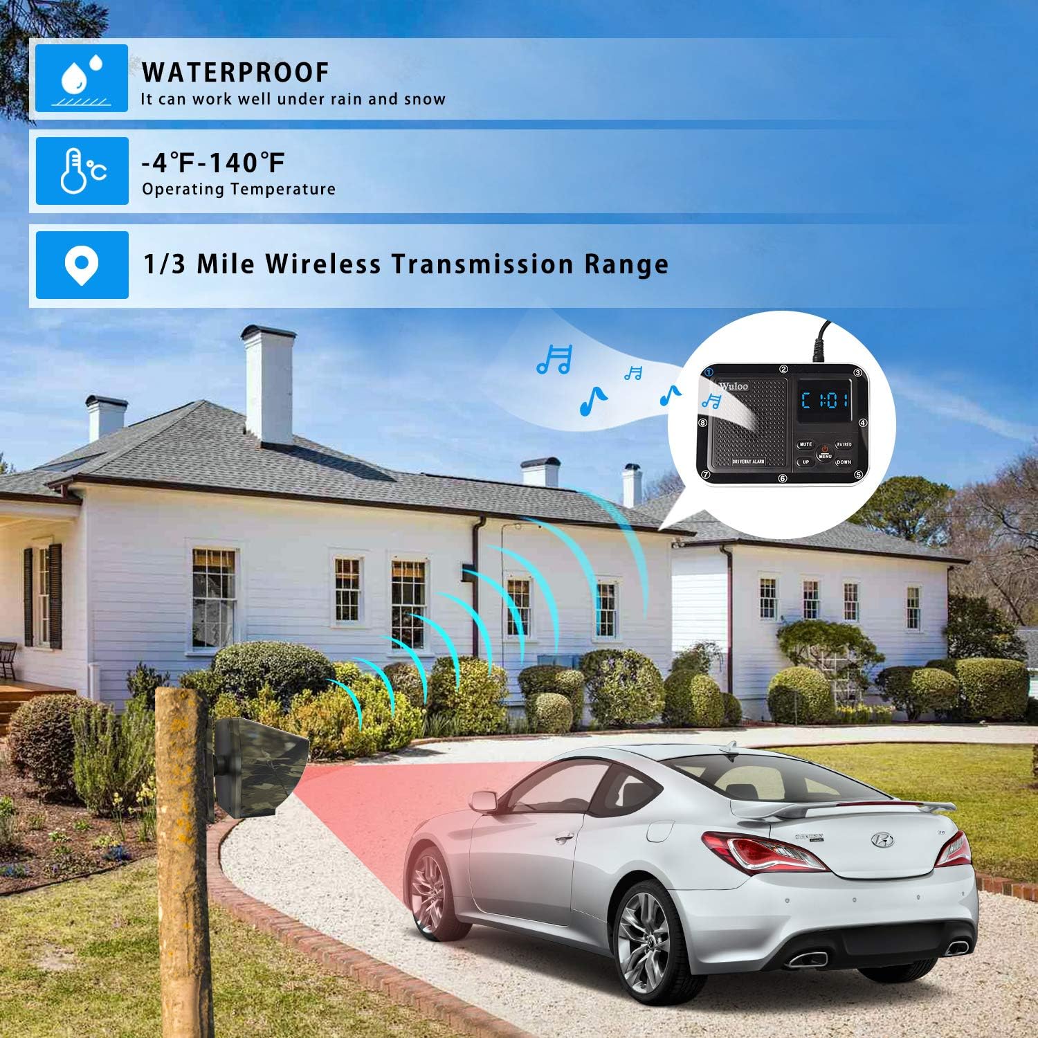 Wireless Driveway Alarm Outdoor Motion Sensor Detector System A7