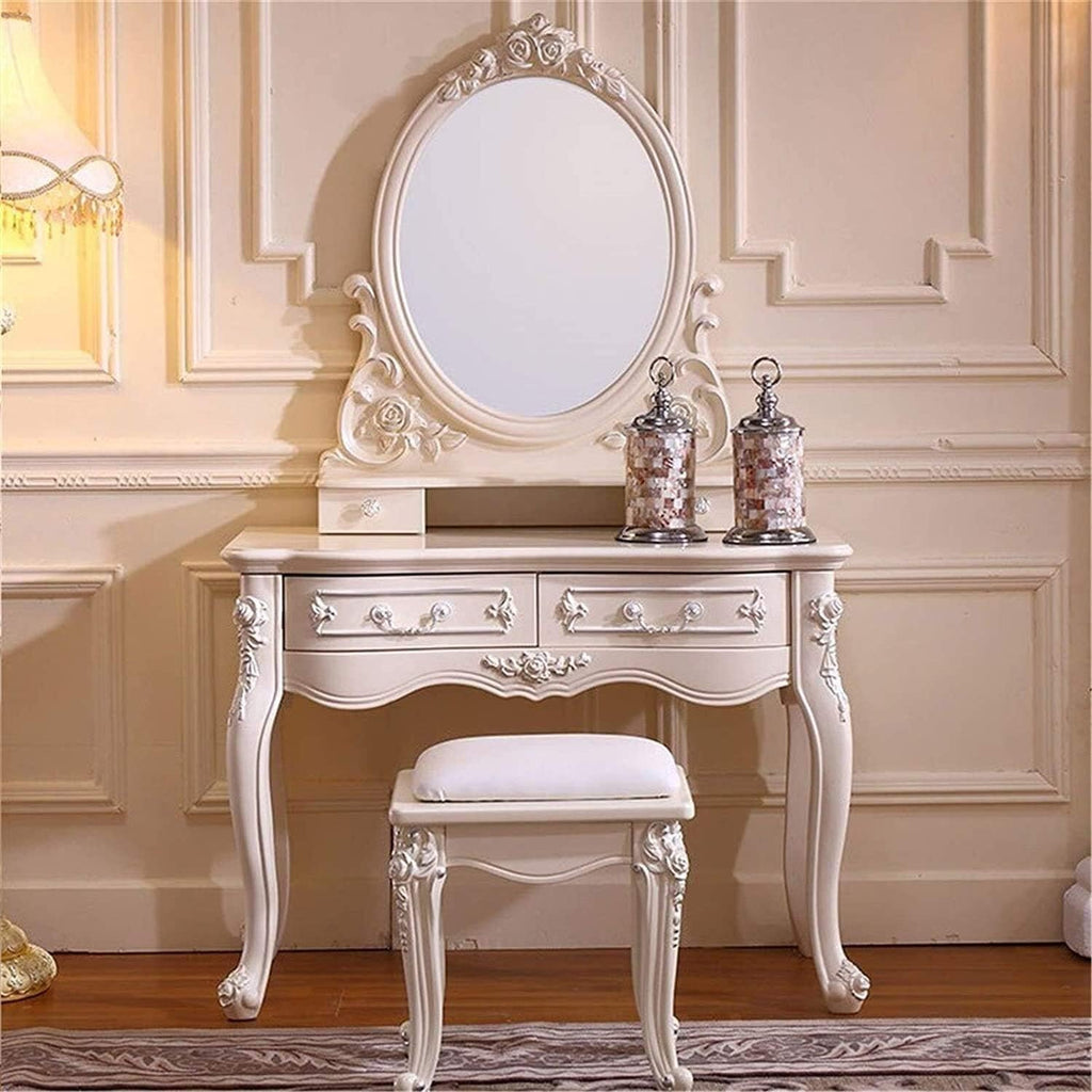 Dressing Vanity Table with Stool for Bedroom Solid Wood A7