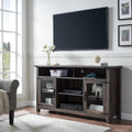 OKD Tall Rustic TV Stand Wood Farmhouse Entertainment Center Media TV Console Table for TVs Up to 65 Inch, with Glass Storage Cabinets & Open Shelves, for Living Room Bedroom(Light Rustic Oak)