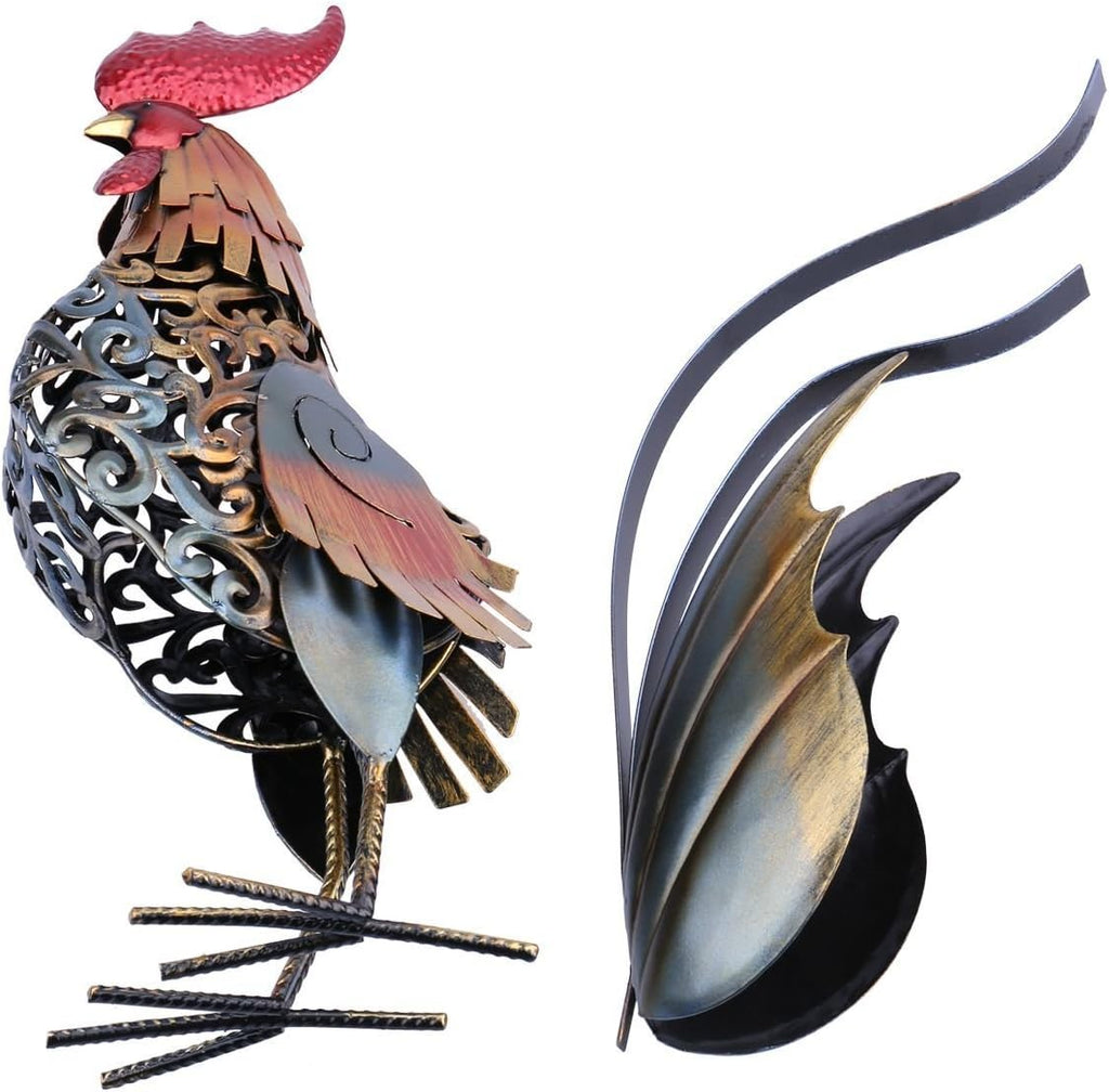 Metal Rooster Sculpture Home Decor Artwork G7