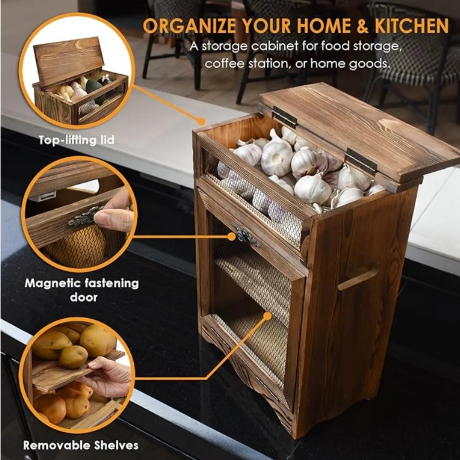 Wooden Countertop Storage Bin for Potato Onion Bread 11.8x6.8x16in R7k