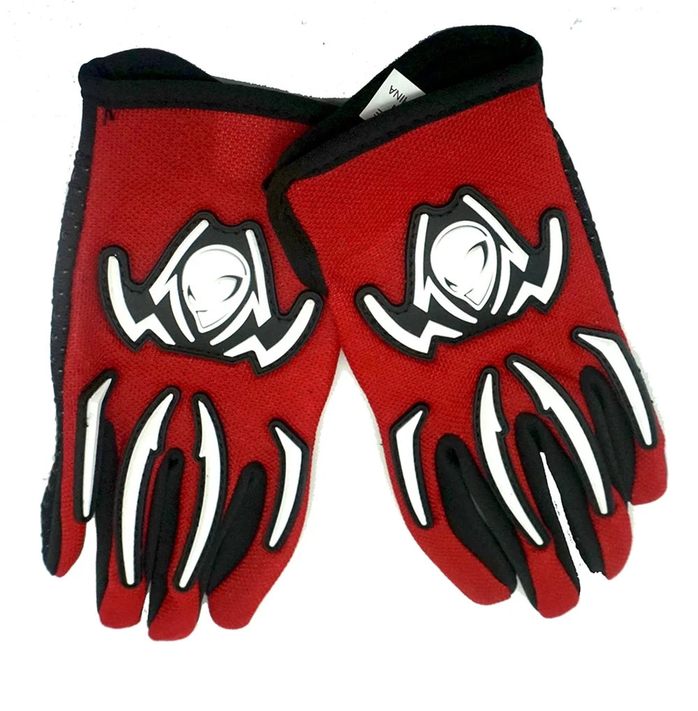 Kids Motorcycle Full Face Helmet Red Glove Bundle k7