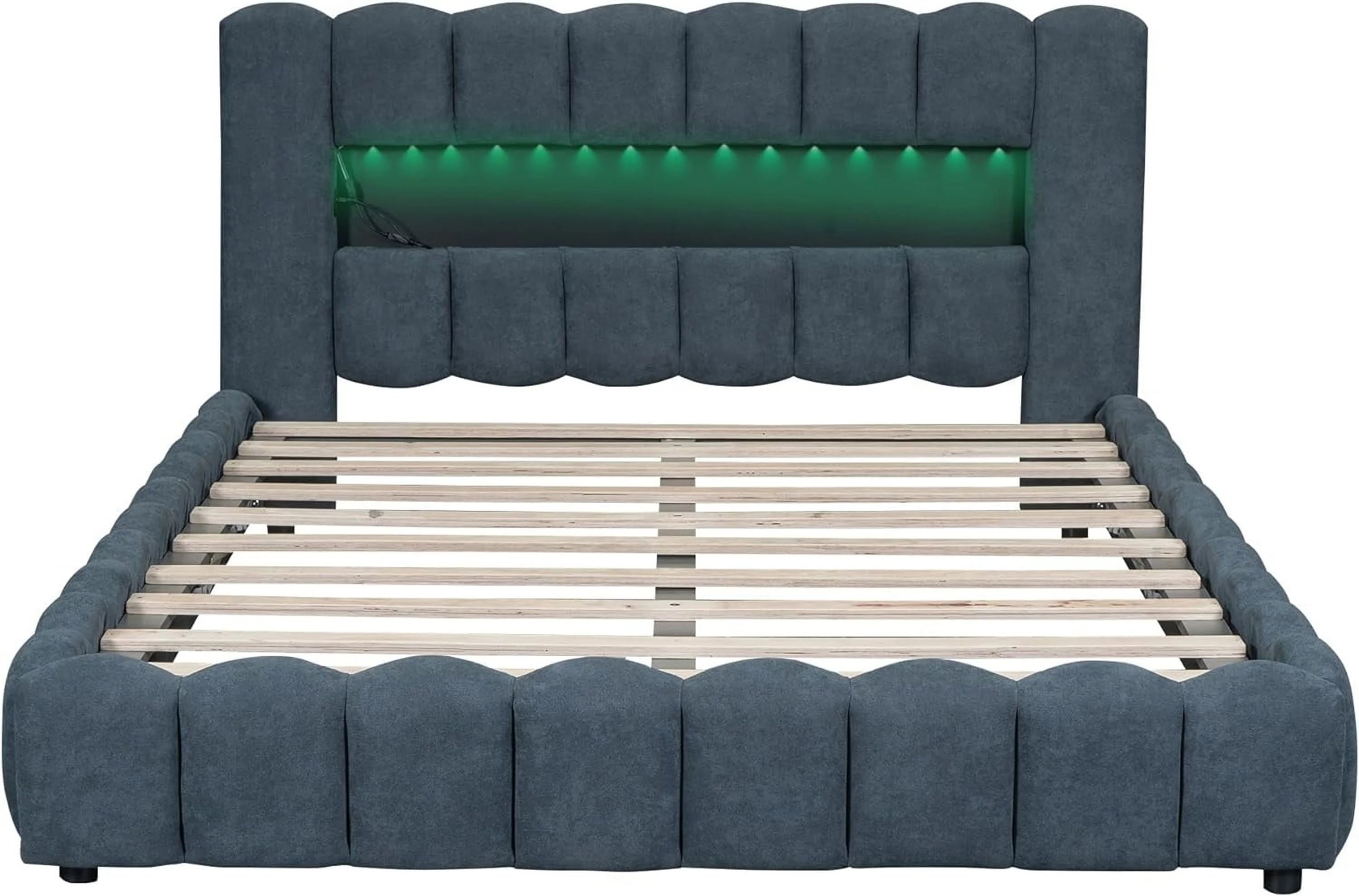 Upholstered Queen Bed with Lift-Up Storage and LED Headboard a7