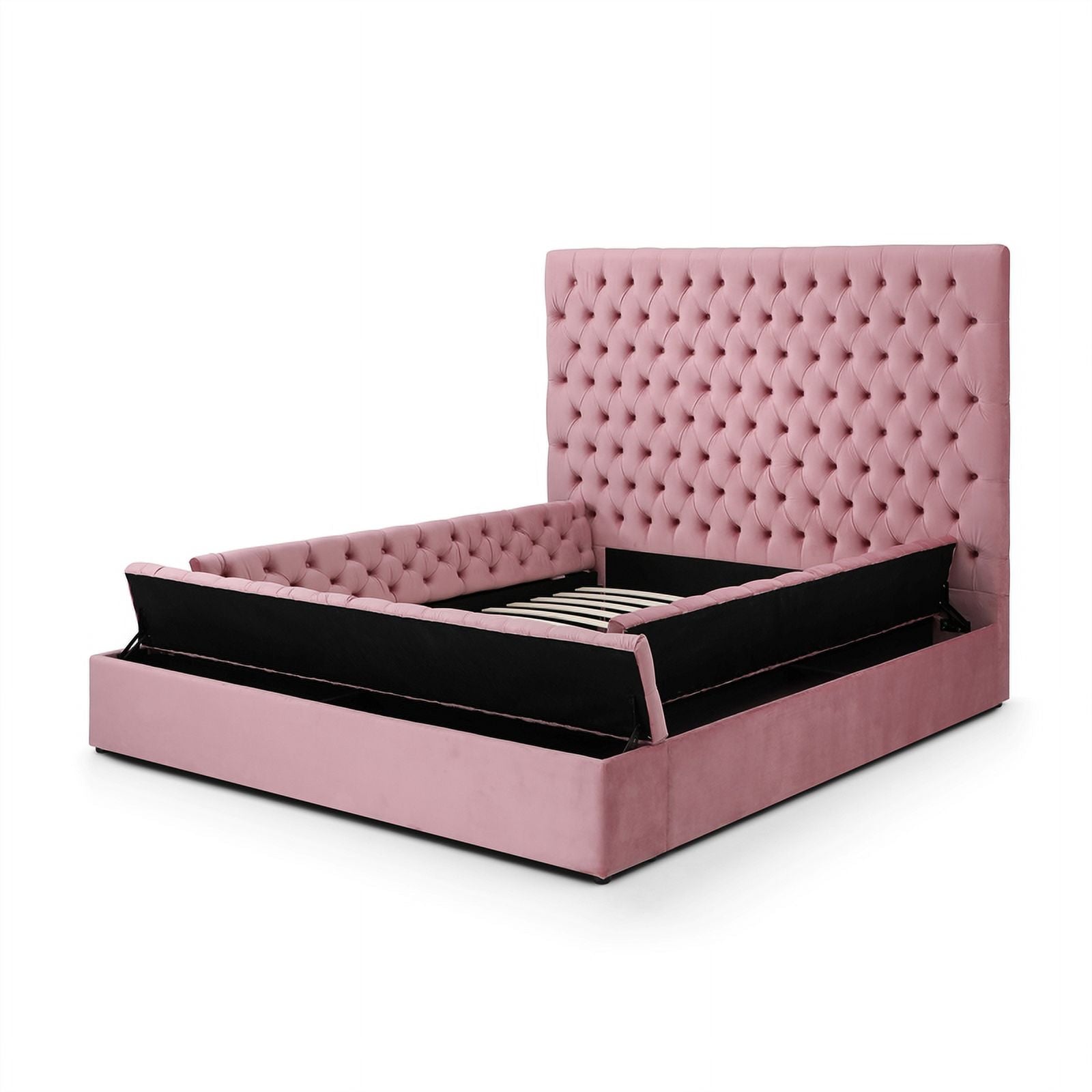 Velvet Upholstered Platform Queen Bed Pink k7m