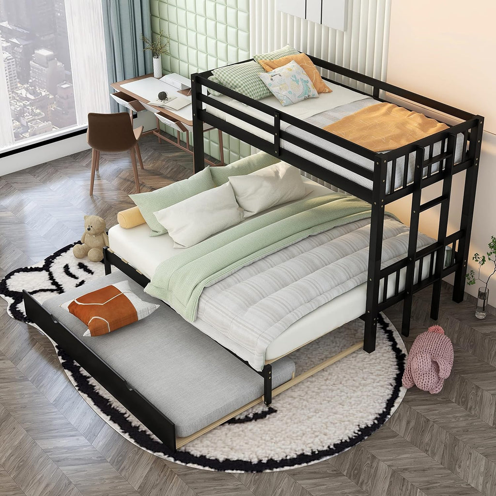 Bunk Bed with Trundle Solid Wood Espresso a7