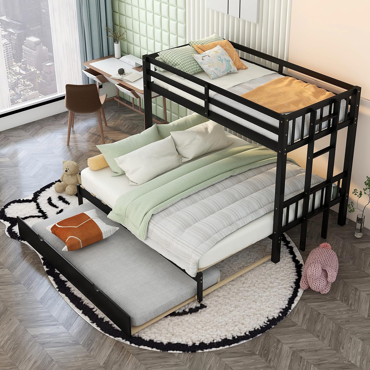 Bunk Bed with Trundle Solid Wood Espresso a7