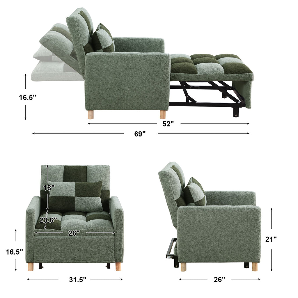 Convertible Sleeper Sofa Chair Bed with Pillow A7