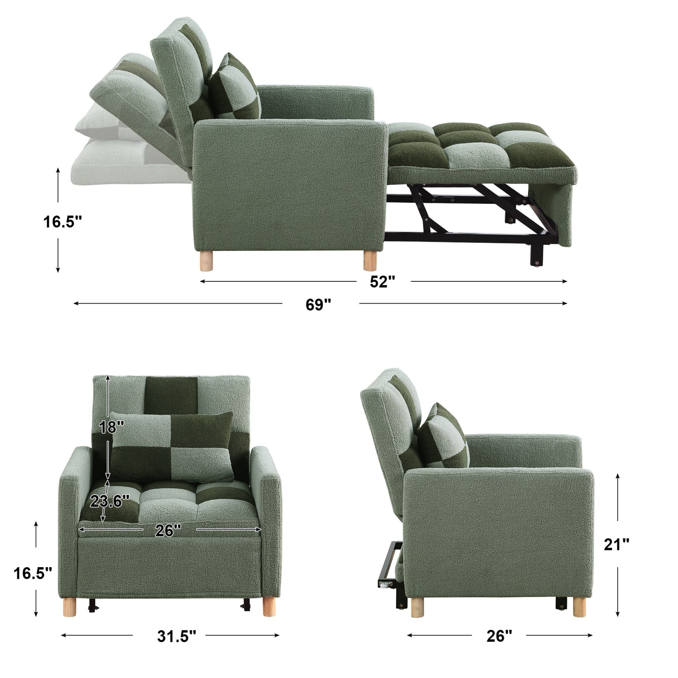 Convertible Sleeper Sofa Chair Bed with Pillow A7