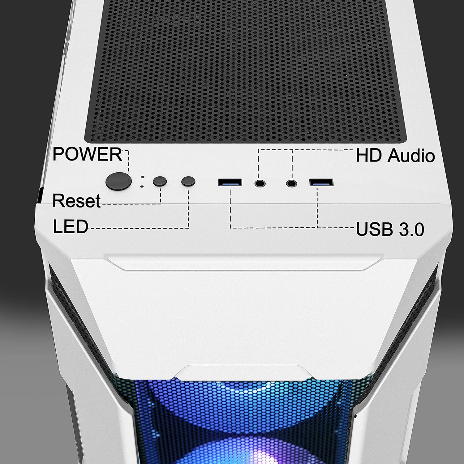 Mesh MATX Mid Tower PC Case White 5 ARGB Fans K7