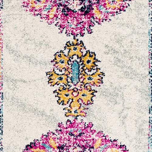 Runner Rug 2x6 Ivory Fuchsia Medallion Distressed k7