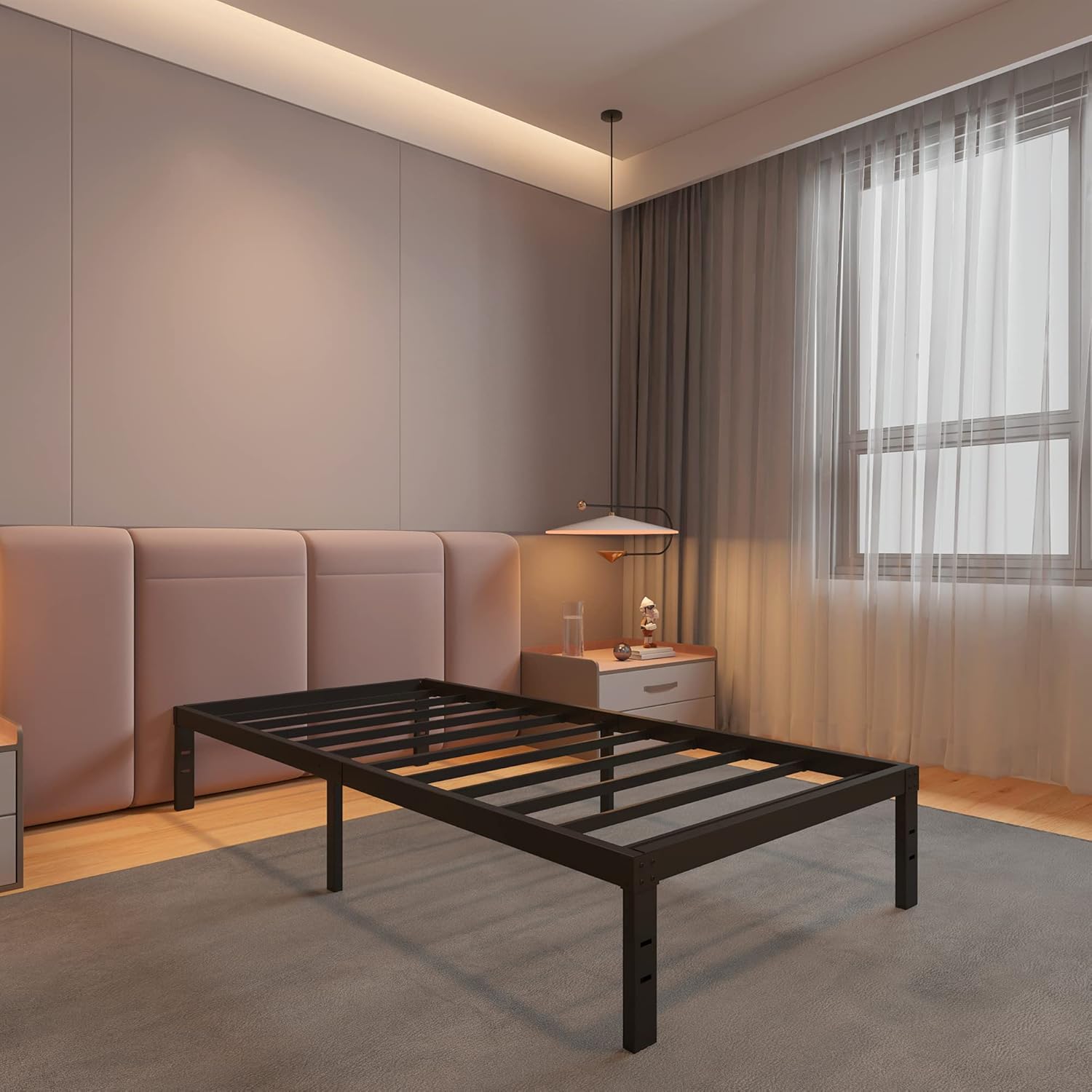 Metal Platform Bed Frame with Steel Slat Support k7m