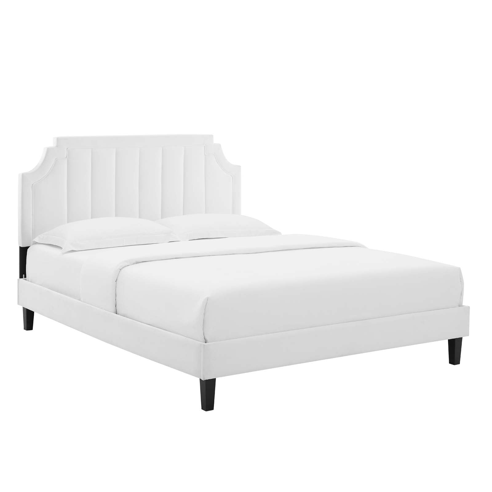 King Platform Bed White Velvet A7