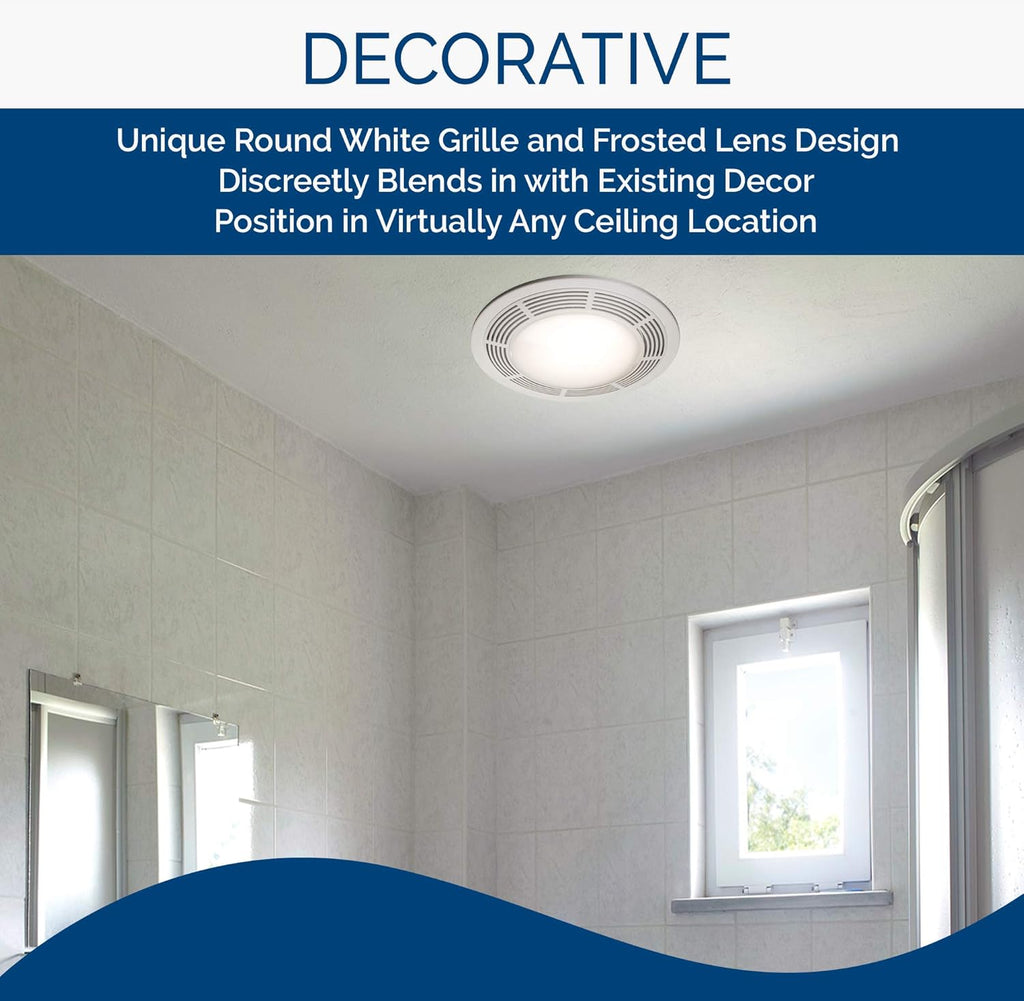 Bathroom Ceiling Exhaust Fan with Light and Glass Lens 7k