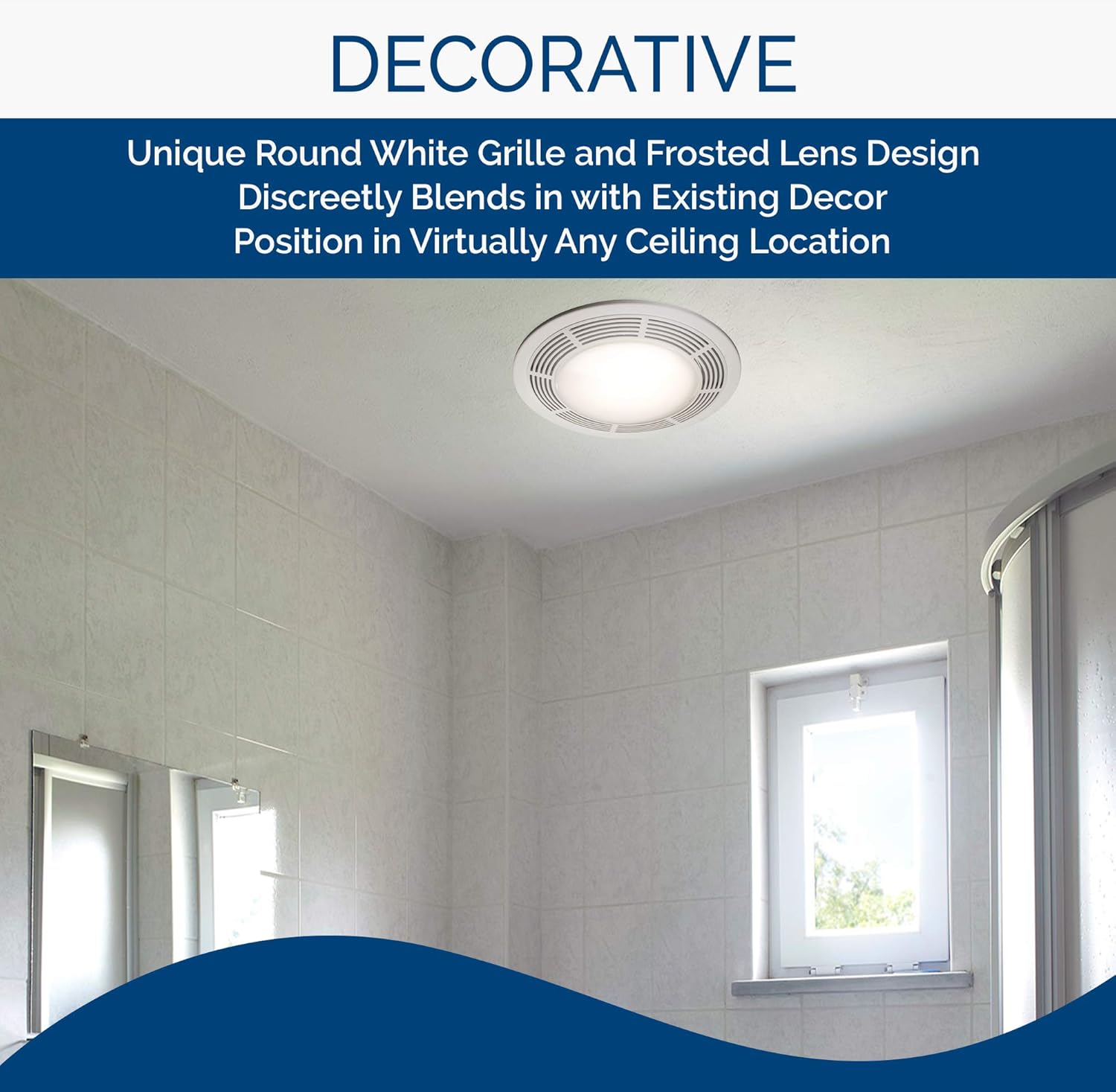 Bathroom Ceiling Exhaust Fan with Light and Glass Lens 7k