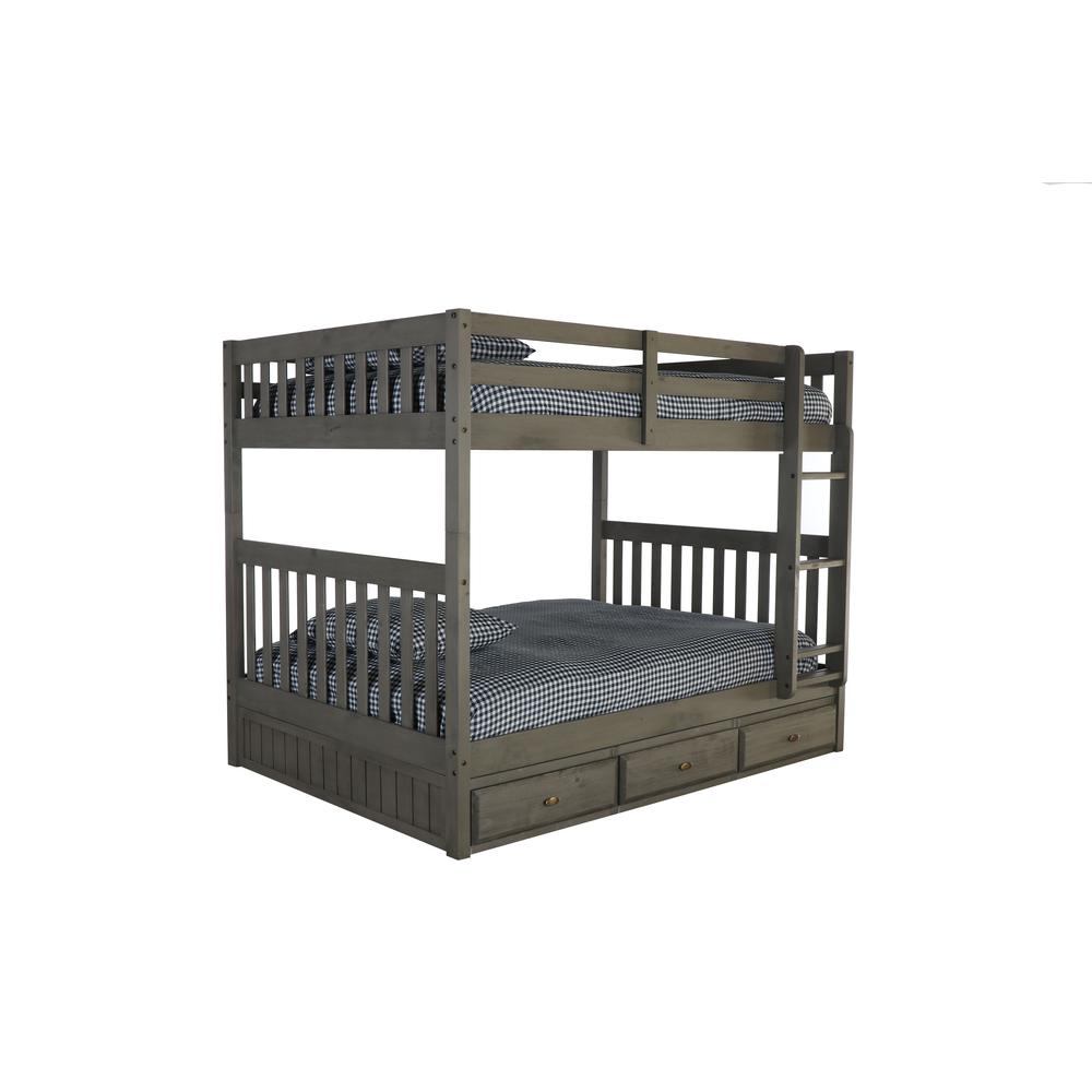 Wood Full over Full Bunk Bed with 3 Drawers Charcoal k7