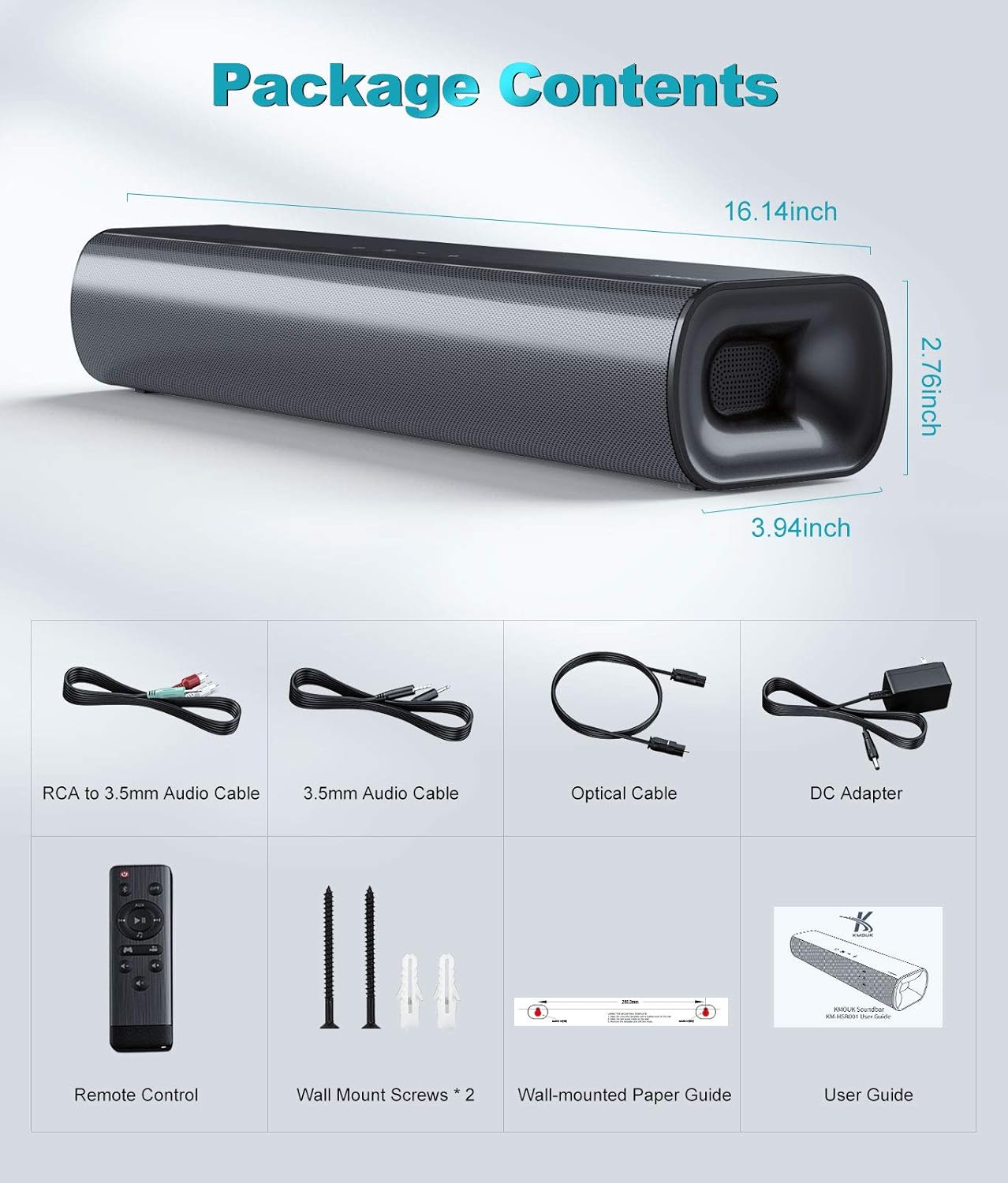 Soundbar for Small TV Bluetooth 5.0 3D Surround K7m