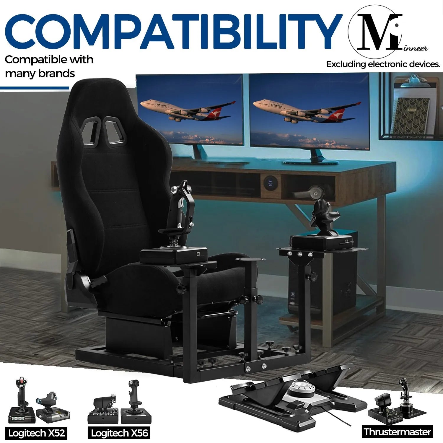 Flight Simulator Cockpit with Black Seat for PC Xbox PS4 a7