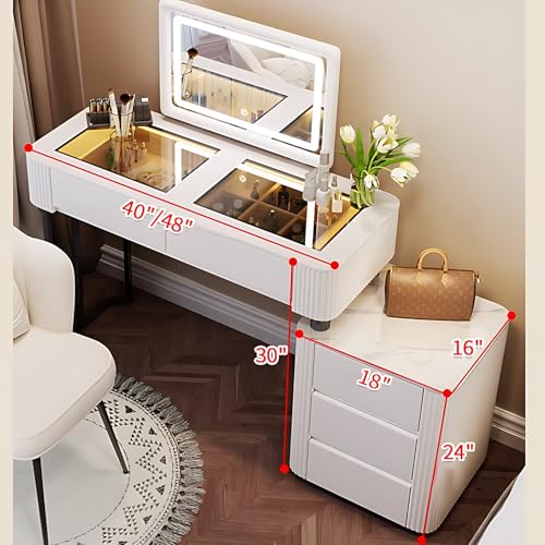 Vanity table with LED mirror and chair White 40in q7