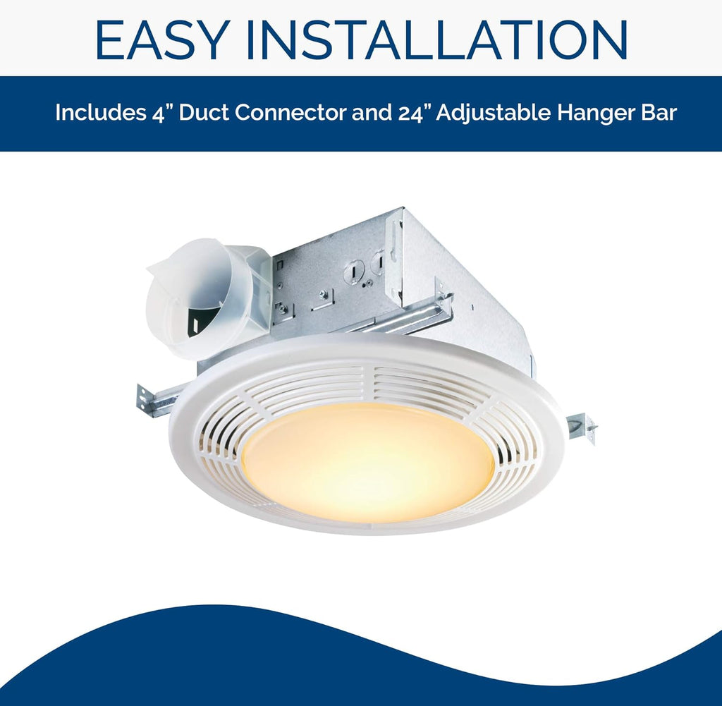 Bathroom Ceiling Exhaust Fan with Light and Glass Lens 7k
