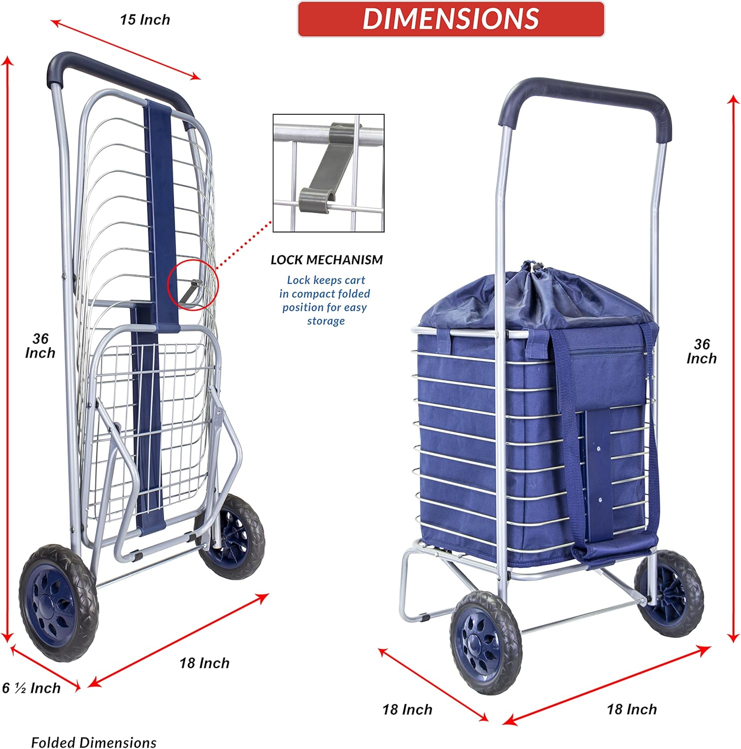 Cruiser Cart with Bag Bundle Rolling Folding Laundry Basket on Wheels A7