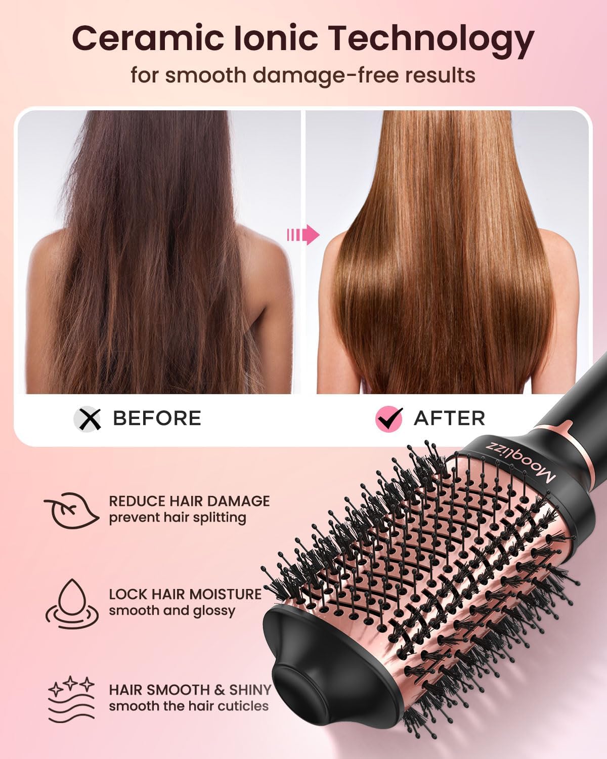 Hair Dryer Brush Volumizer Round Brush 4 in 1 Fast Drying Pink Black k7
