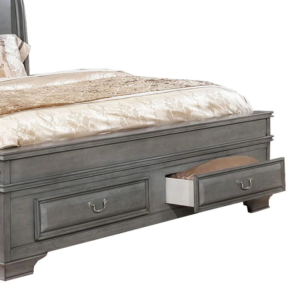 Queen Size Wooden Bed with Storage Drawers Gray k7