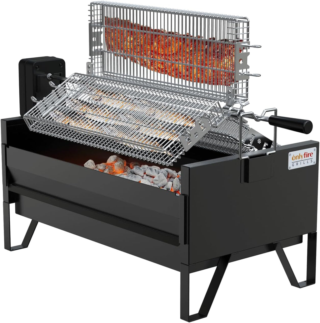 Charcoal Grill Rotisserie Kit with 3 Rotating Baskets and Grill Grate a7