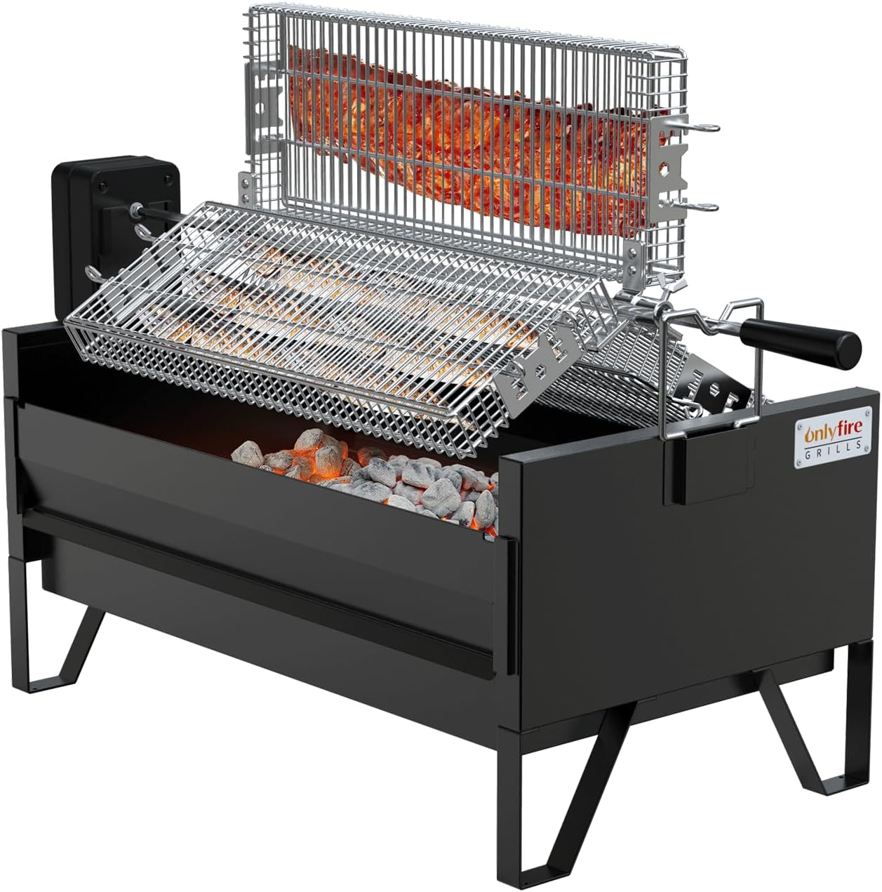 Charcoal Grill Rotisserie Kit with 3 Rotating Baskets and Grill Grate a7