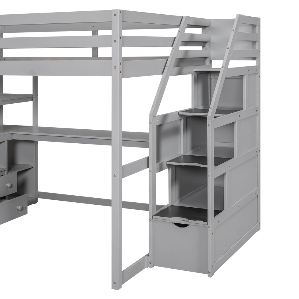 Full Loft Bed with Desk, Storage Stairs & Drawers k7
