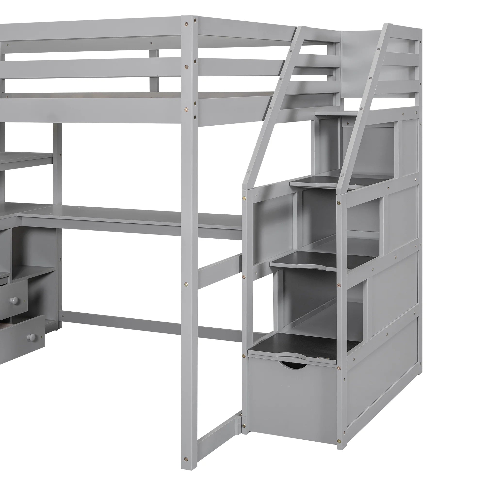 Full Loft Bed with Desk, Storage Stairs & Drawers k7